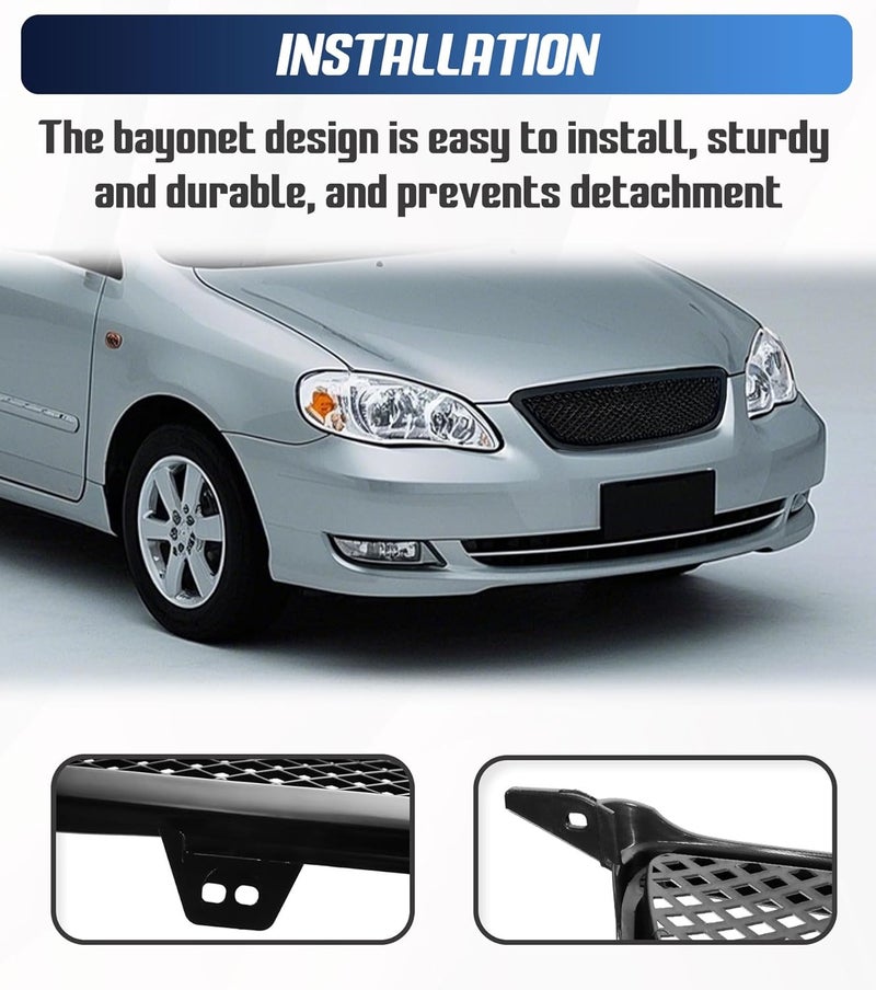 YUWUTF Front Grille Compatible with 2003-2008 Toyota Corolla CE LE S XRS Hood Mesh Grille ABS Plastic Glossy Black - Image 4
